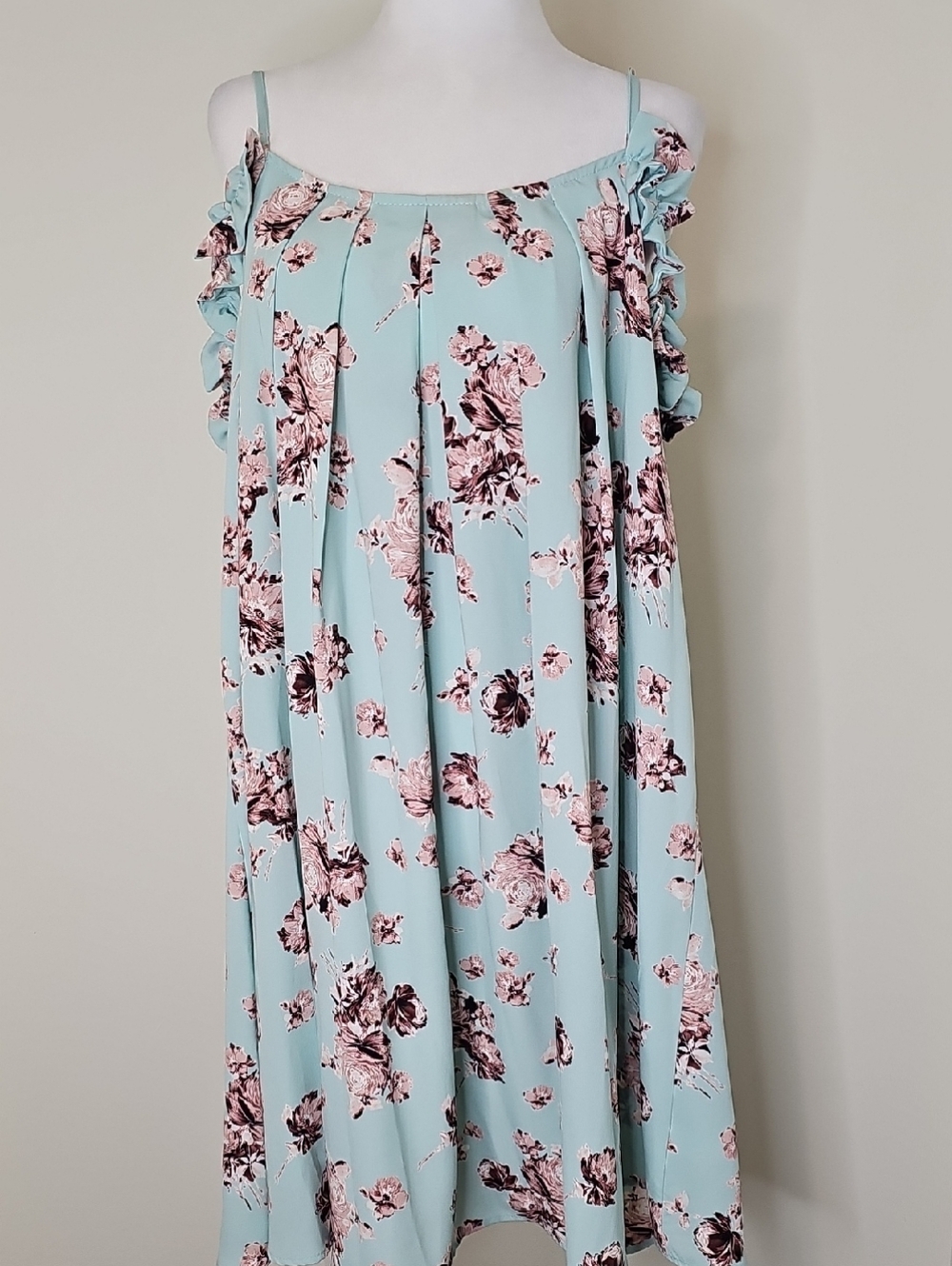 Cy Fashion Floral Cold-Shoulder Midi Dress‎ in Light Blue Size L